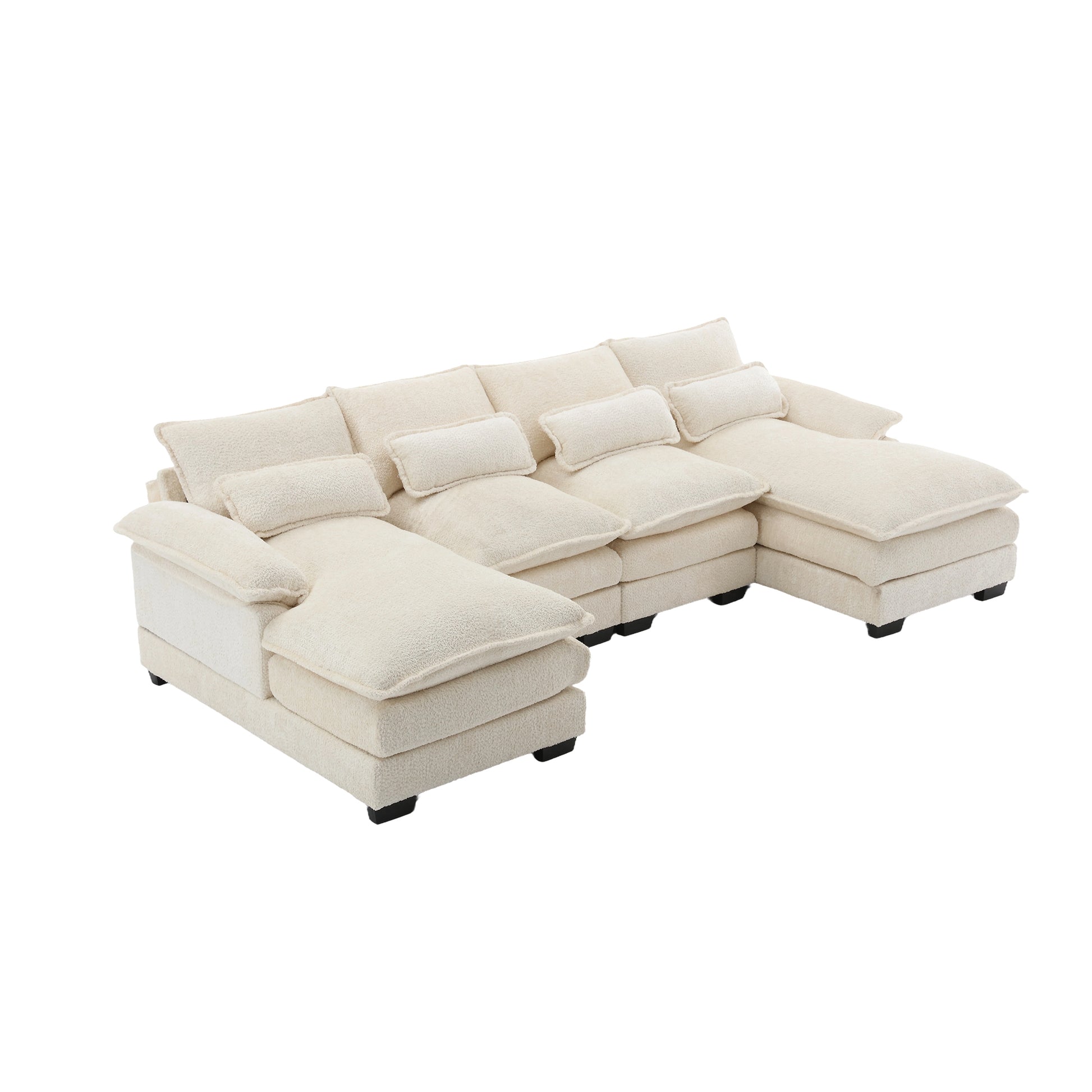 United We Win Modern Large Chenille Fabric U Shape Sectional Sofa Beige Boucle