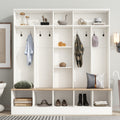 Wide Design Hall Tree With Storage Bench, Minimalist Shoe Cabinet With Cube Storage & Shelves, Multifunctional Coat Rack With 8 Hooks For Entryways, Mudroom, White White Primary Living Space