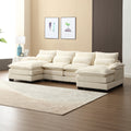 United We Win Modern Large Chenille Fabric U Shape Sectional Sofa Beige Boucle