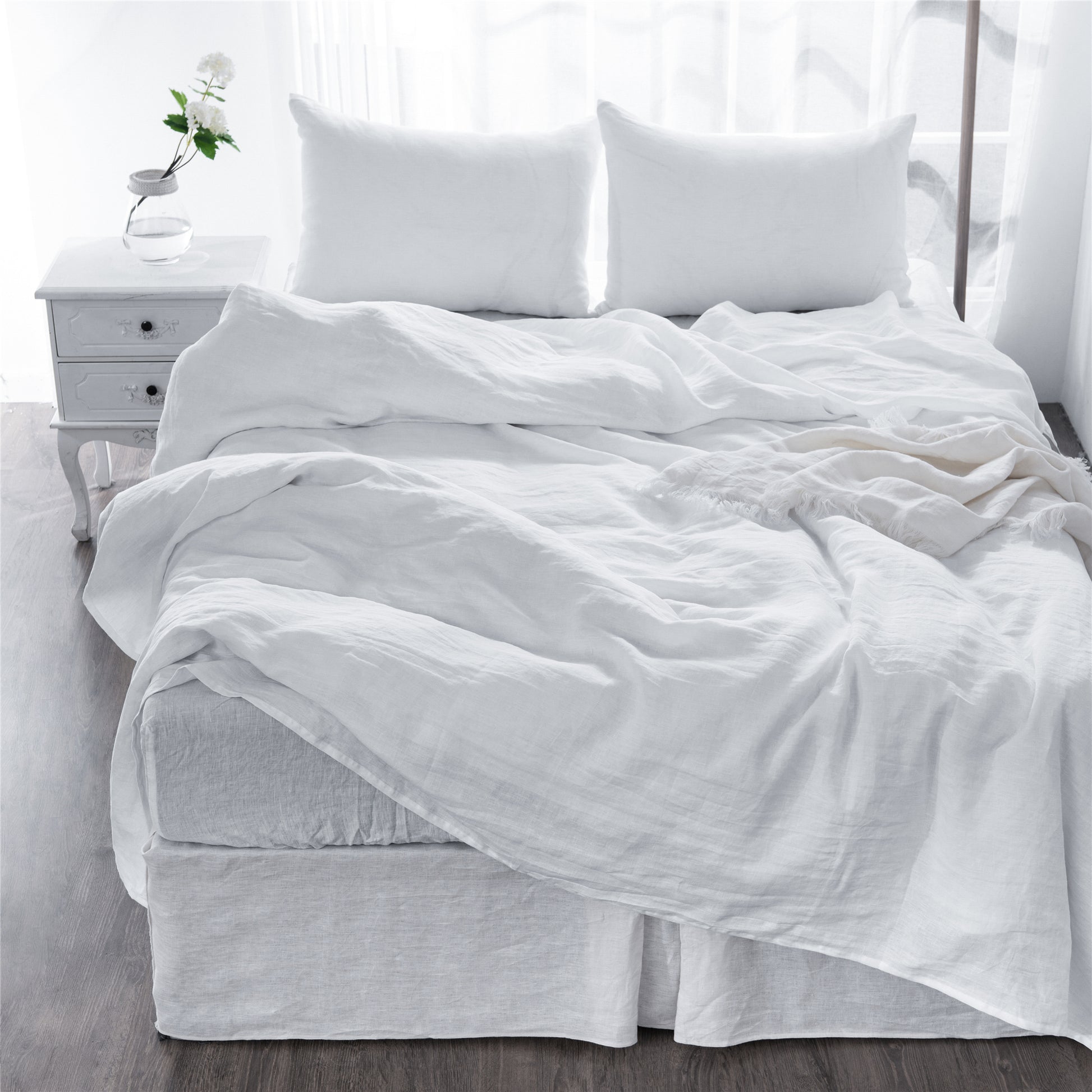 4 Pcs King Bedding Set, Premium Linen Bedding Sheets & Pillowcases, Bed In A Bag King Size Bed Set, White Bedding Sheet & Pillowcase Sets White Linen Linen