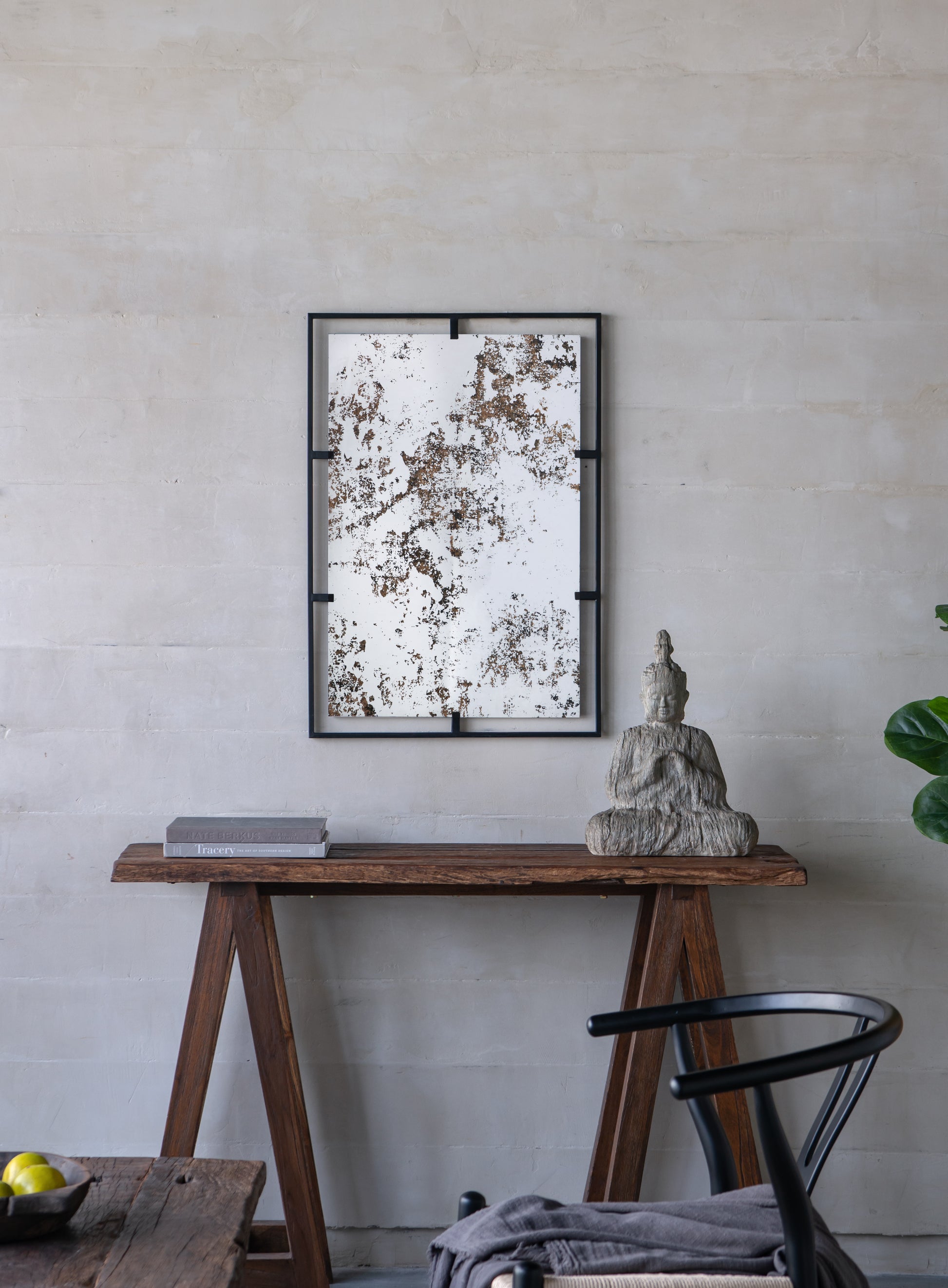 32" X 22" Rectangle Antiqued Wall Mirror Wall Mirror With Black Metal Frame, Home Wall Decor, Bedroom Living Room Entryway Wall Accent Black Iron