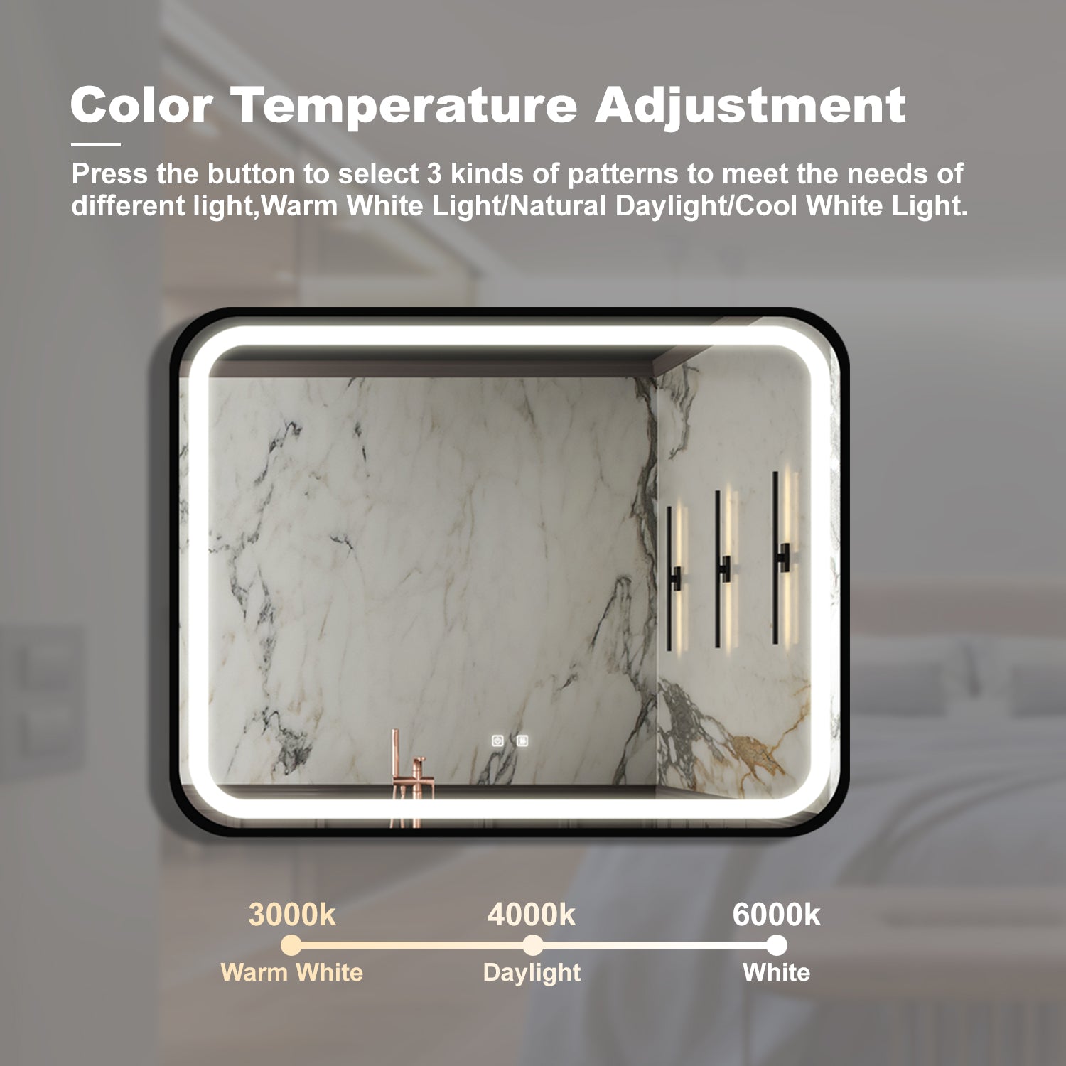 40X32 Inch Bathroom Led Classy Vanity Mirror With High Lumen,Black Metal Frame,Dimmable Touch,Wall Switch Control, Anti Fog ,Cri 95 Adjustable 3000K 4500K 6000K ,Ip54 Waterproof Energy Savin Black Glass