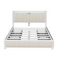 Queen Bed Frame With Led Headboard, Upholstered Bed With 4 Storage Drawers And Usb Ports, Beige Queen Beige Linen