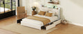 Queen Bed Frame With Led Headboard, Upholstered Bed With 4 Storage Drawers And Usb Ports, Beige Queen Beige Linen