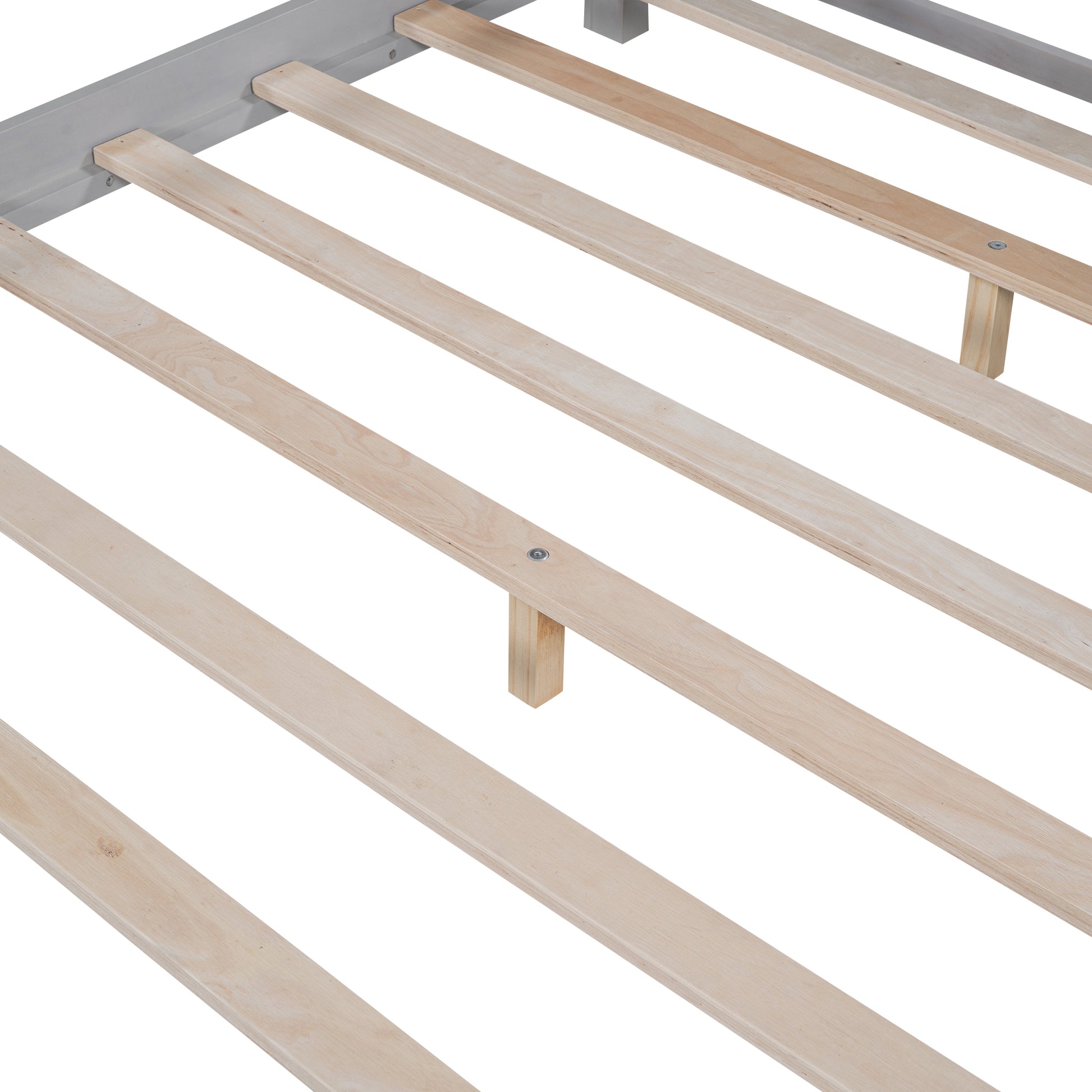 Wood Full Size Platform Bed With Built In Led Light, Storage Headboard And Guardrail, Antique Grey Box Spring Not Required Full Antique Gray Wood Bedroom Bed Frame Solid Wood Mdf