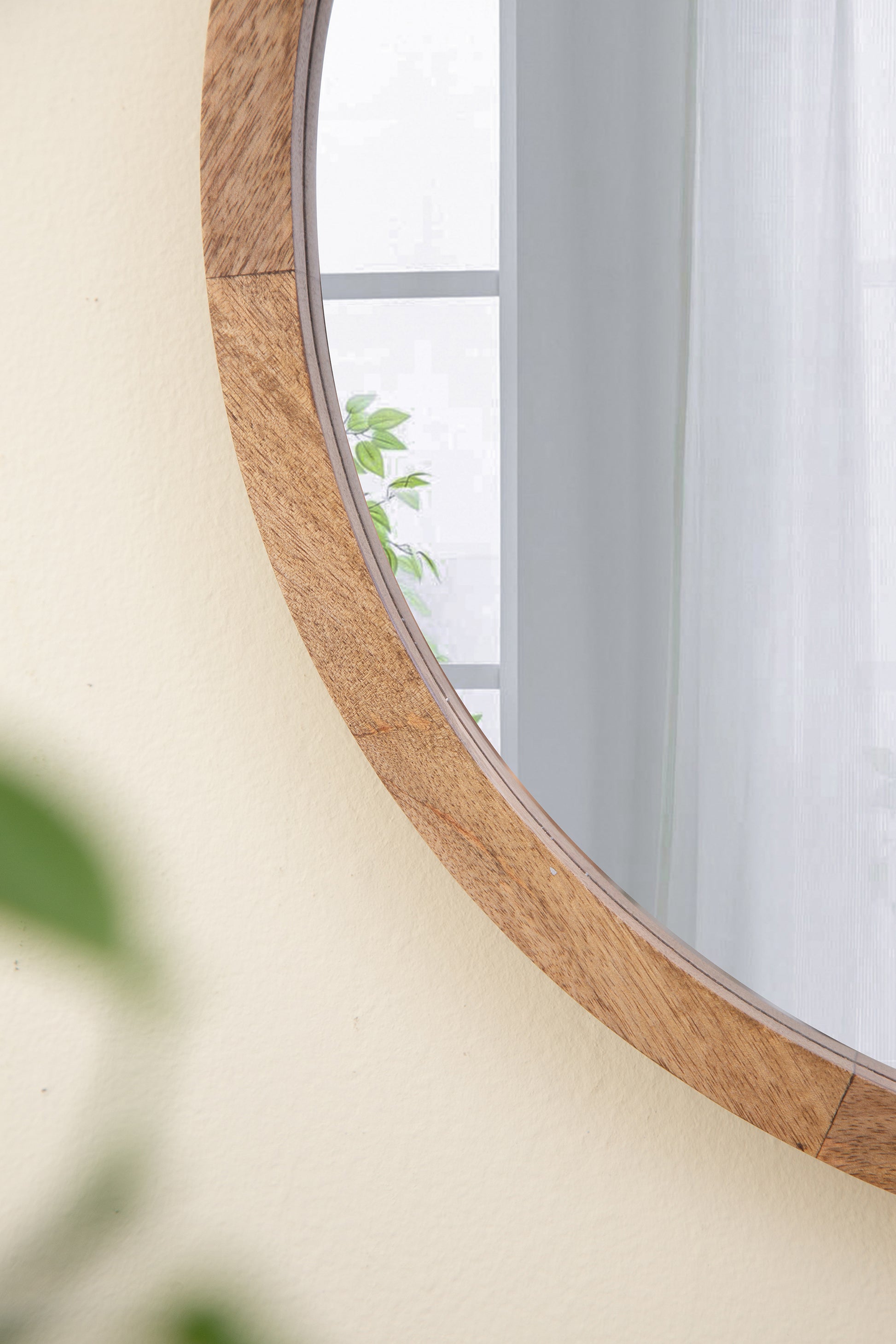 20" X 20" Circle Wall Mirror With Wooden Frame, Wall Mirror For Living Room, Dining Room, Foyer, Bathroom, Office Brown Wood Glass