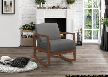 1Pc Rocker Accent Chair Modern Living Room Plush Cushion Gray Soft Upholstery Hardwood Frame Elegant Style Comfort Relax Gray Primary Living Space Modern Solid Wood
