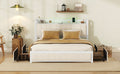Queen Bed Frame With Led Headboard, Upholstered Bed With 4 Storage Drawers And Usb Ports, Beige Queen Beige Linen