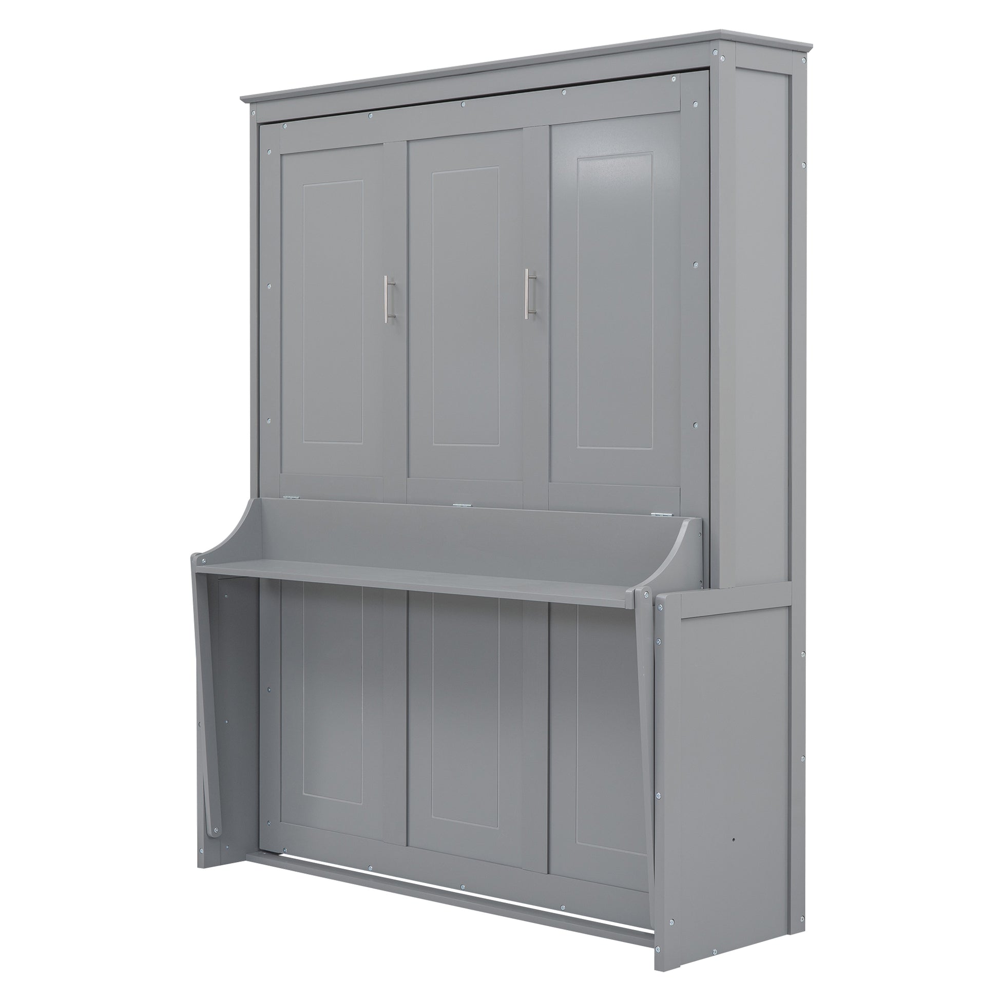 Queen Size Murphy Bed With A Shelf, Gray Box Spring Not Required Queen Gray Wood Bedroom Murphy Solid Wood Mdf