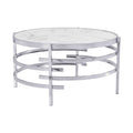 32.48'' Chrome Round Coffee Table With Sintered Stone Top&Sturdy Metal Frame, Modern Coffee Table For Living Room, Silver Silver Iron