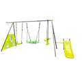 Xns052 Green And Blue Interesting Six Function Swingset With Net Swing Metal Plastic Safe Swing Set 440Lbs For Outdoor Playground For Age 3 With 31.5In Net Swing Green Steel