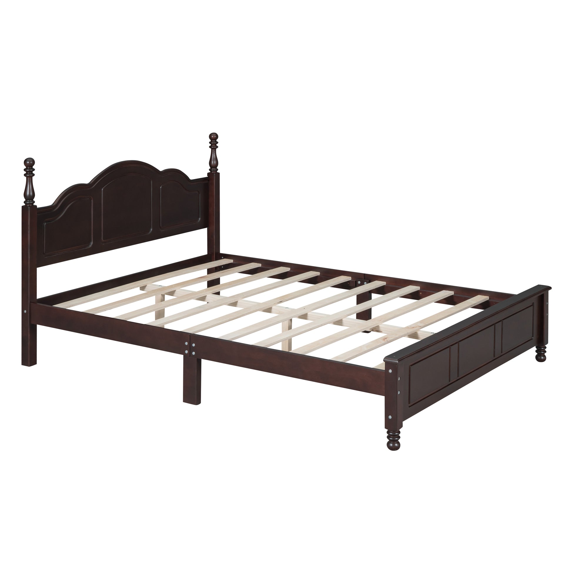 Queen Size Wood Platform Bed Frame,Retro Style Platform Bed With Wooden Slat Support,Dark Walnut Walnut Wood