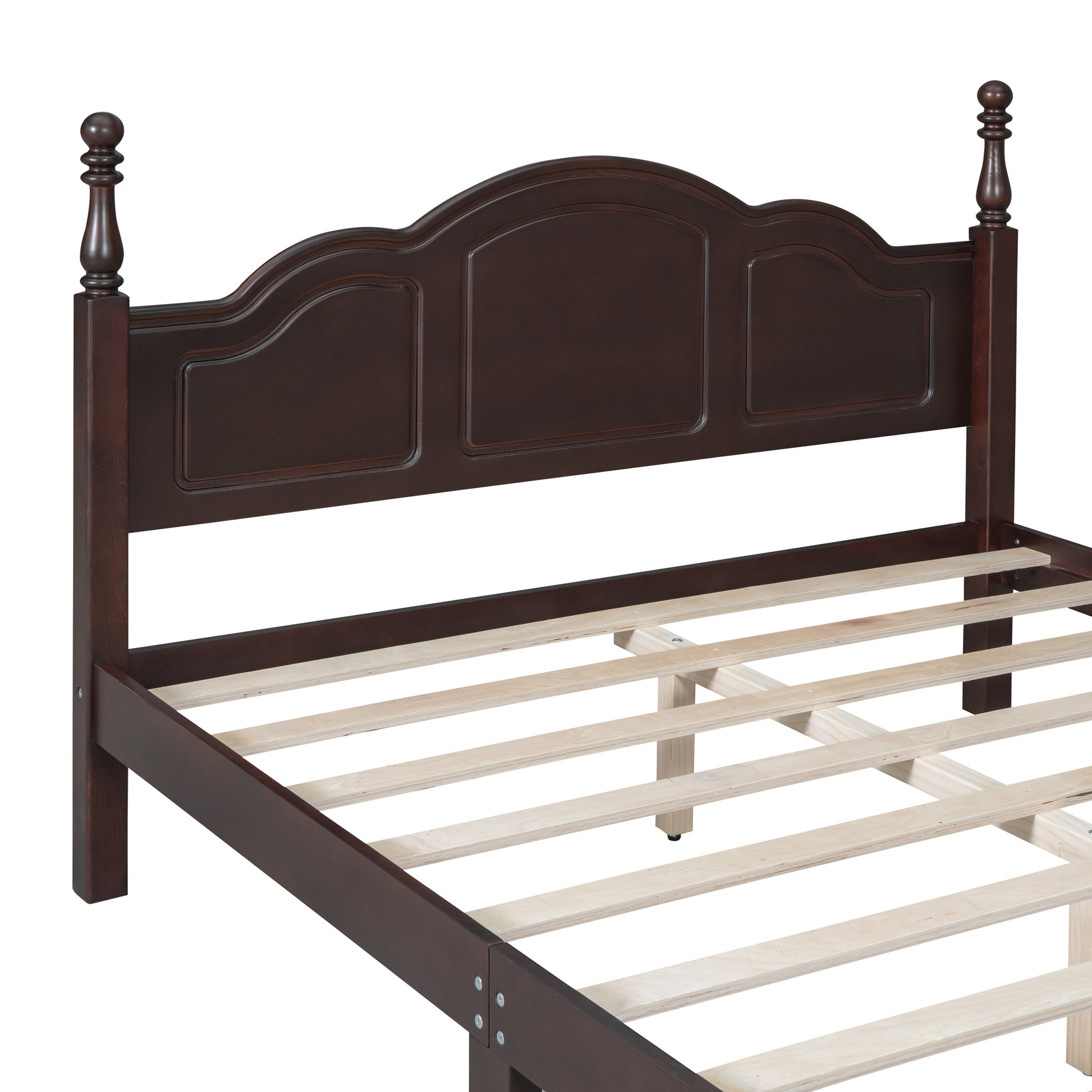 Queen Size Wood Platform Bed Frame,Retro Style Platform Bed With Wooden Slat Support,Dark Walnut Walnut Wood