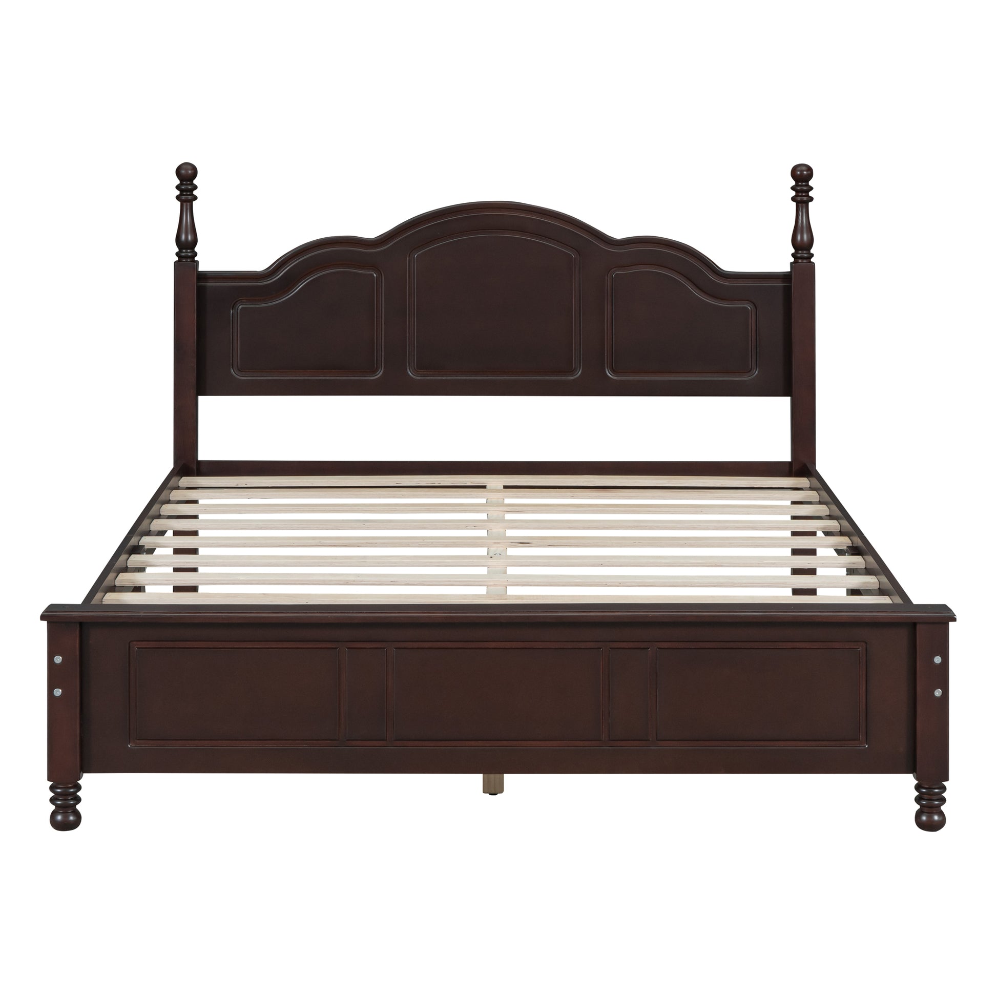 Queen Size Wood Platform Bed Frame,Retro Style Platform Bed With Wooden Slat Support,Dark Walnut Walnut Wood