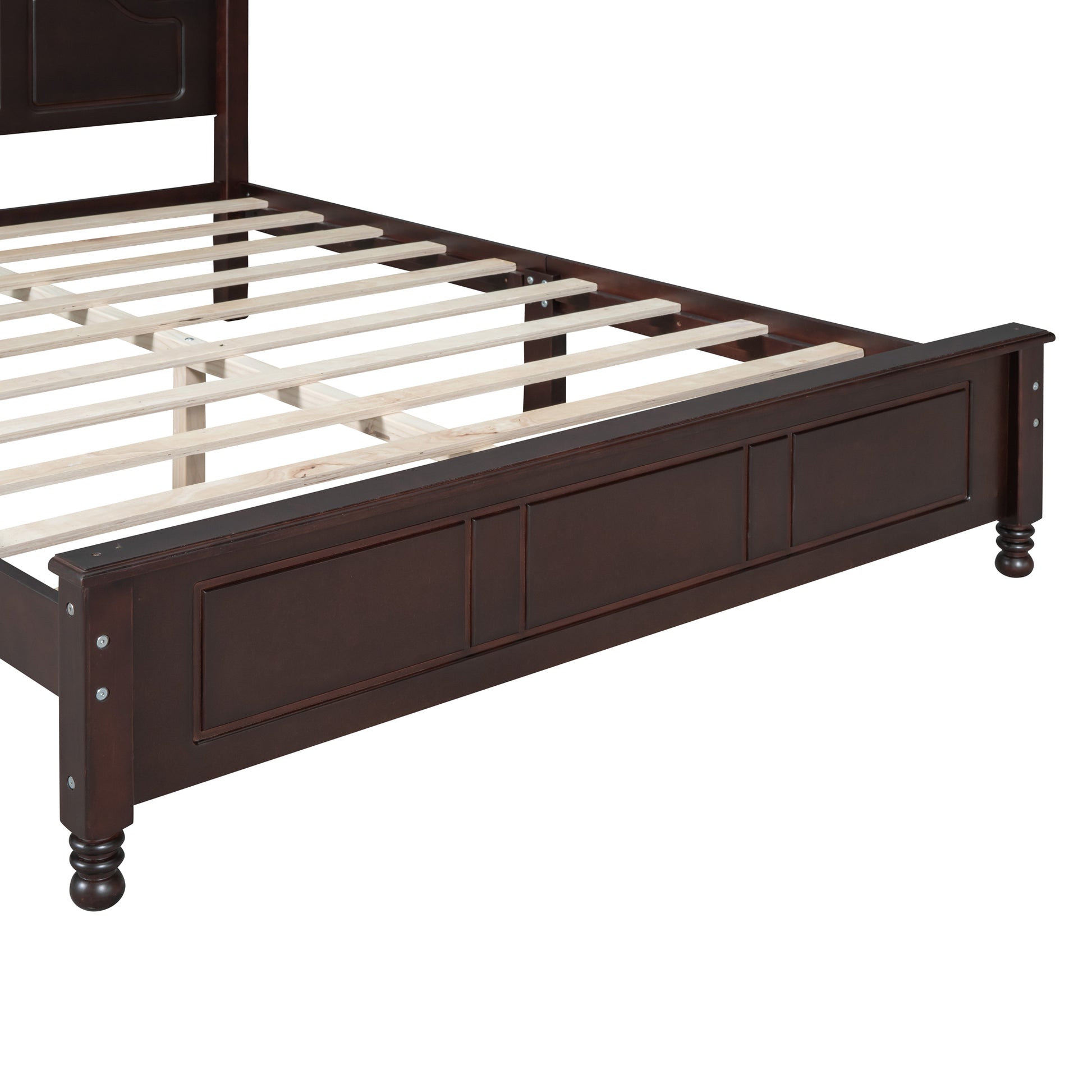 Queen Size Wood Platform Bed Frame,Retro Style Platform Bed With Wooden Slat Support,Dark Walnut Walnut Wood