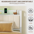 Queen Bed Frame With Led Headboard, Upholstered Bed With 4 Storage Drawers And Usb Ports, Beige Queen Beige Linen