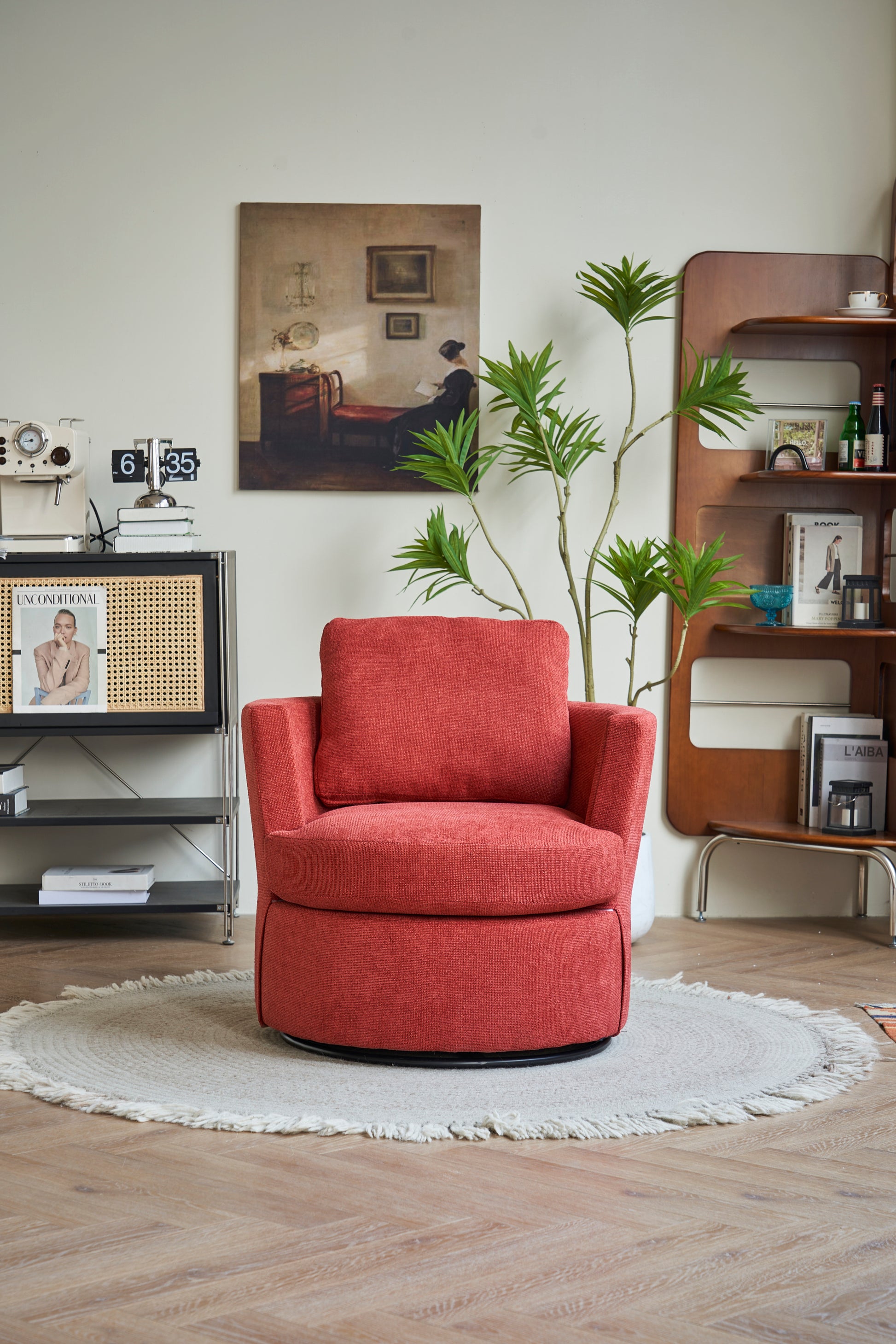 Swivel Barrel Chair, Comfy Round Accent Sofa Chair For Living Room, 360 Degree Swivel Barrel Club Chair, Leisure Arm Chair For Nursery, Hotel, Bedroom, Office, Lounge Brick Red Brick Red Primary Living Space Modern Foam Polyester