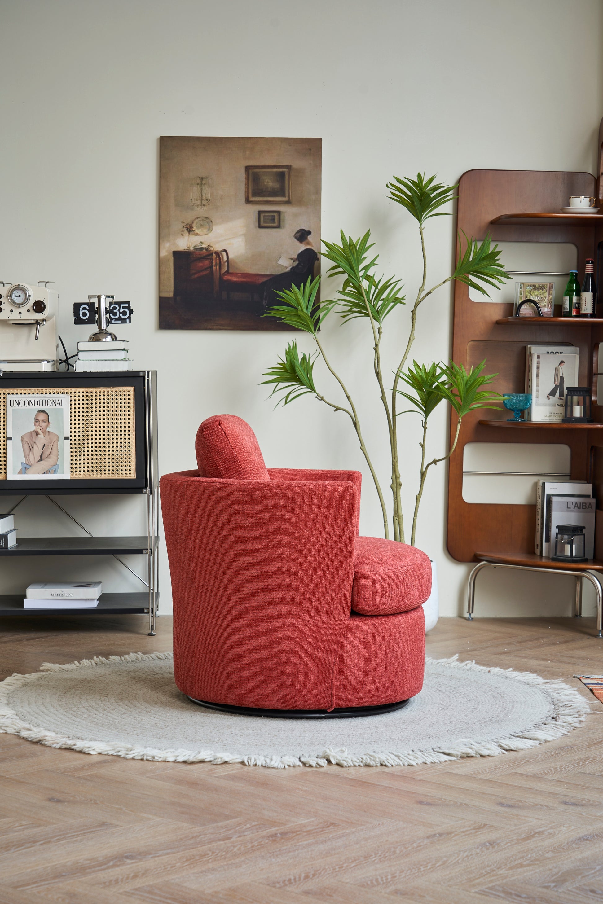 Swivel Barrel Chair, Comfy Round Accent Sofa Chair For Living Room, 360 Degree Swivel Barrel Club Chair, Leisure Arm Chair For Nursery, Hotel, Bedroom, Office, Lounge Brick Red Brick Red Primary Living Space Modern Foam Polyester