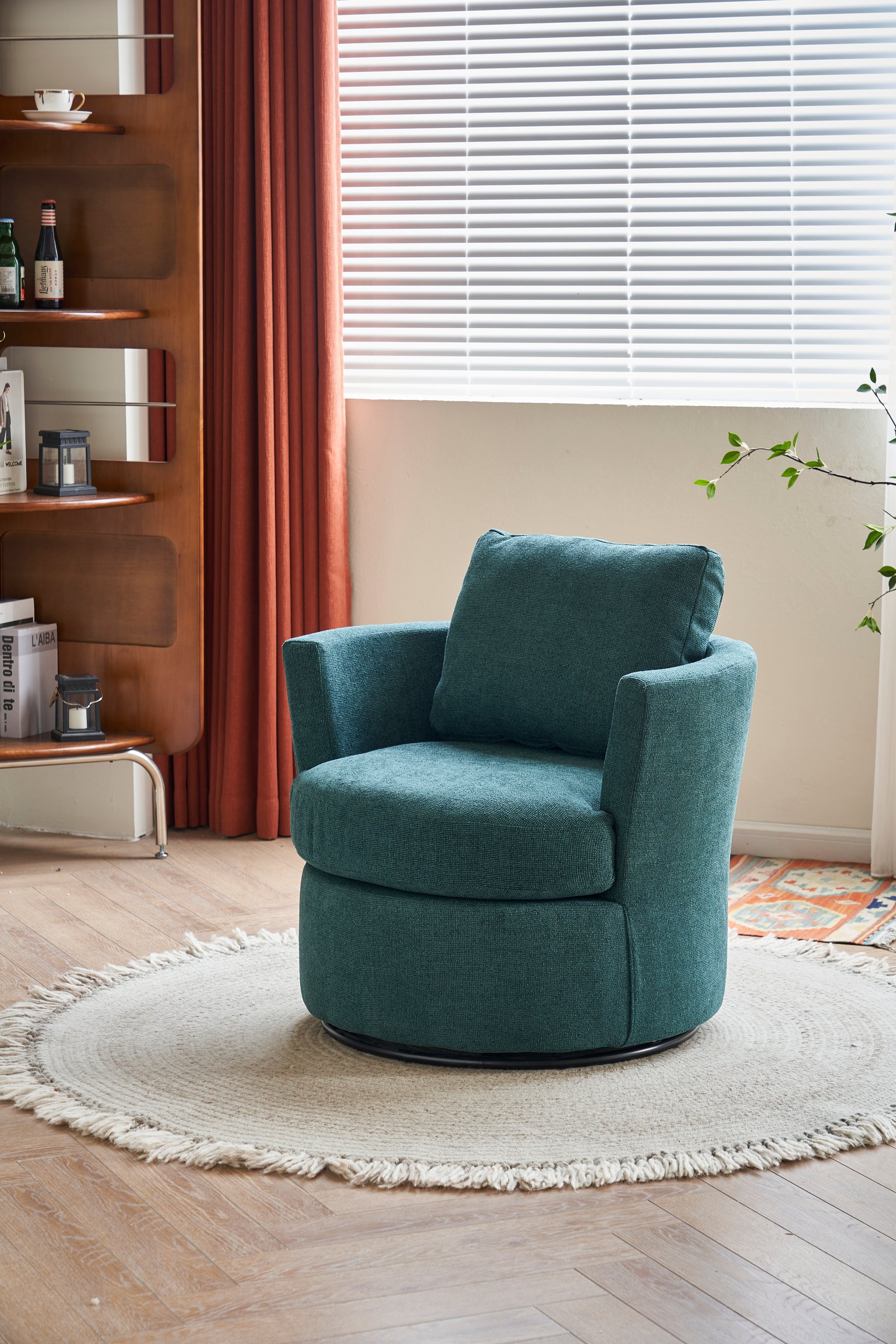 Swivel Barrel Chair, Comfy Round Accent Sofa Chair For Living Room, 360 Degree Swivel Barrel Club Chair, Leisure Arm Chair For Nursery, Hotel, Bedroom, Office, Lounge Emerald Emerald Primary Living Space Modern Foam Polyester