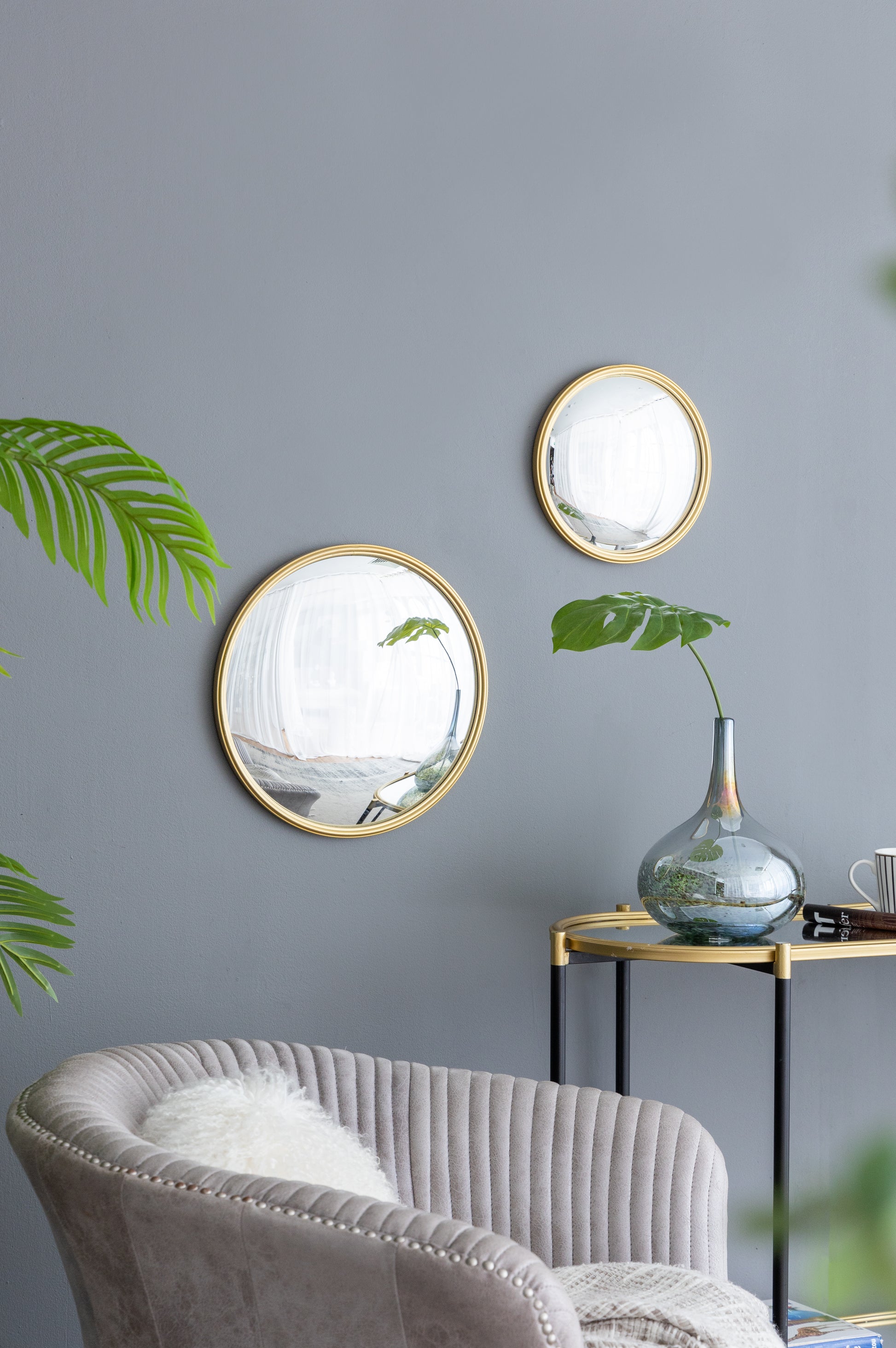 D11" Gold Round Mirror, Circle Mirror With Iron Frame For Living Room Bedroom Vanity Entryway Hallway Gold Metal & Wood