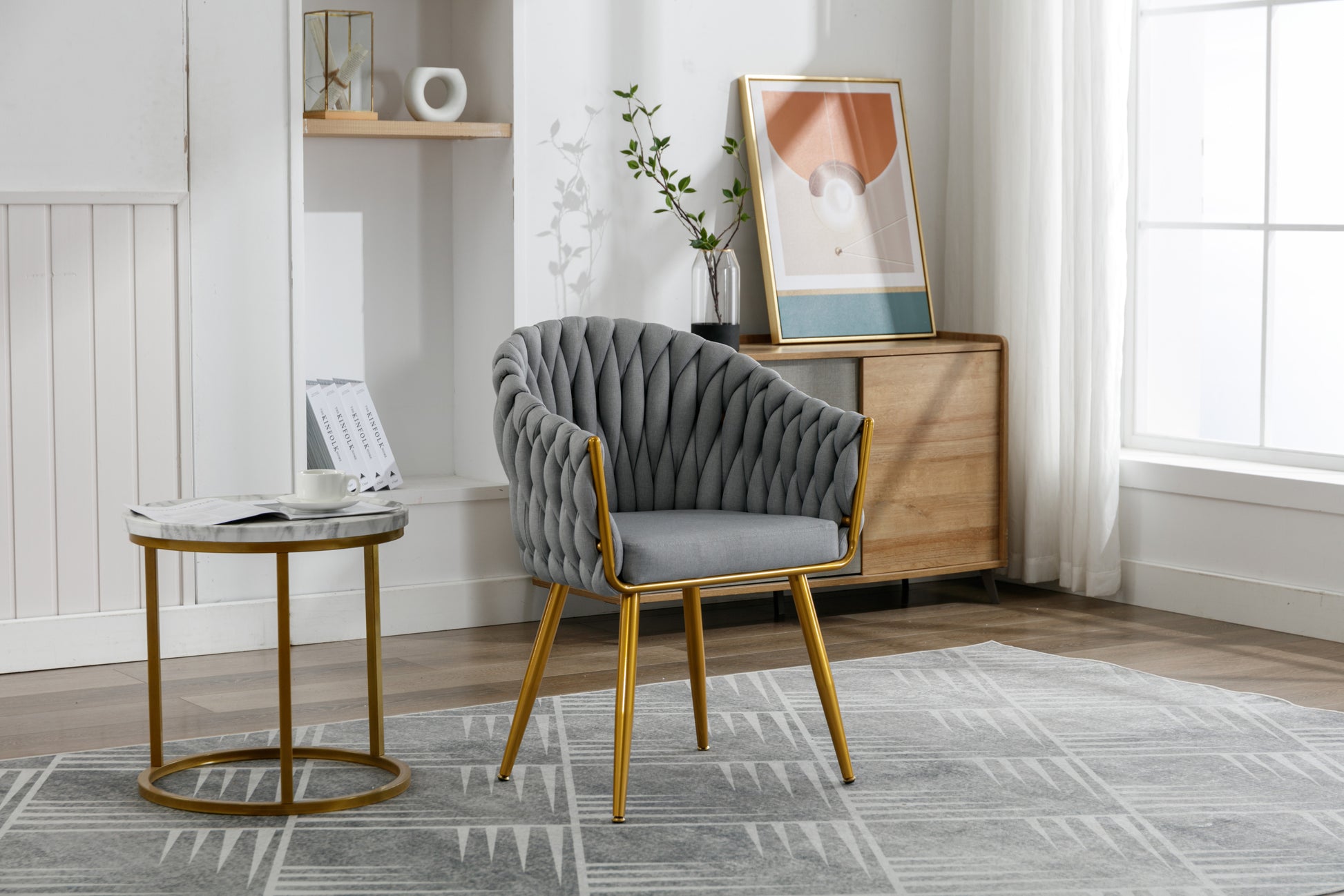 Handwoven Modern Chairs, Casual Chairs, Universal Foot Nails, Metal Chair Legs With Pillows Grey Grey Primary Living Space Linen