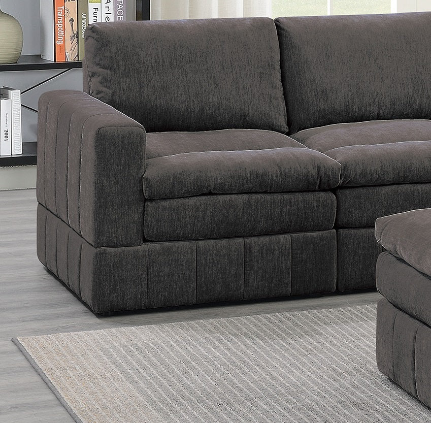 Contemporary 5Pc Set Modular Sofa Set 2X One Arm Chair Wedge 2X Armless Chairs 1X Ottoman Mink Morgan Fabric Plush Living Room Furniture Brown Mix Suede Wood Primary Living Space Cushion Back Contemporary,Modern Modular Fabric 5 Seat