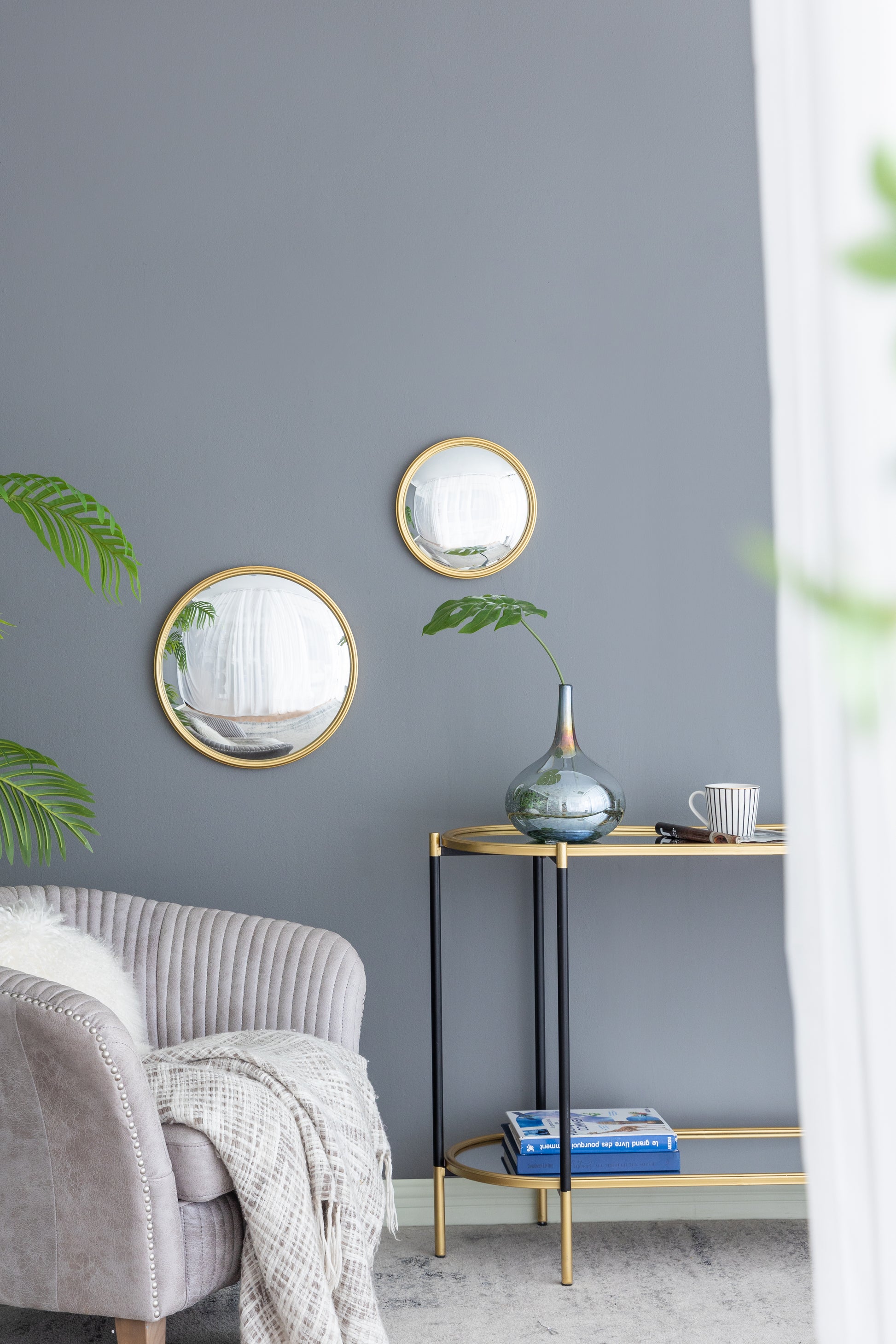 D11" Gold Round Mirror, Circle Mirror With Iron Frame For Living Room Bedroom Vanity Entryway Hallway Gold Metal & Wood