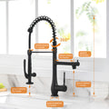 Commercial Kitchen Faucet Pull Down Sprayer Black And Nickel,Single Handle Kitchen Sink Faucet Black And Silver Kitchen Contemporary Ceramic Brass