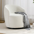 Chenille Fabric Swivel Accent Armchair Barrel Chair With Black Powder Coating Metal Ring,Ivory Ivory Foam Chenille