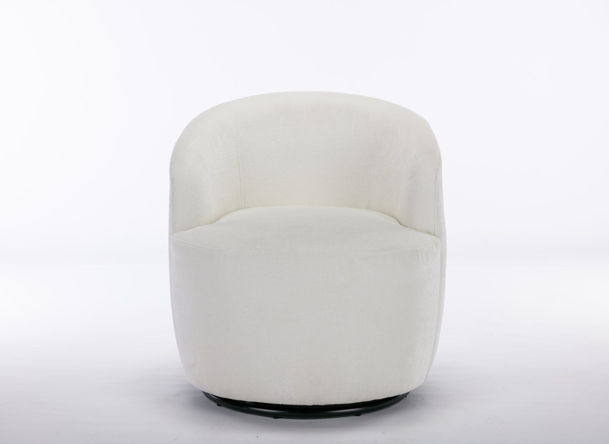 Chenille Fabric Swivel Accent Armchair Barrel Chair With Black Powder Coating Metal Ring,Ivory Ivory Foam Chenille