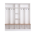 Wide Design Hall Tree With Storage Bench, Minimalist Shoe Cabinet With Cube Storage & Shelves, Multifunctional Coat Rack With 8 Hooks For Entryways, Mudroom, White White Primary Living Space