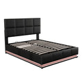 Full Size Tufted Upholstered Platform Bed With Hydraulic Storage System,Pu Storage Bed With Led Lights And Usb Charger, Black Black Pu