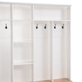 Wide Design Hall Tree With Storage Bench, Minimalist Shoe Cabinet With Cube Storage & Shelves, Multifunctional Coat Rack With 8 Hooks For Entryways, Mudroom, White White Primary Living Space