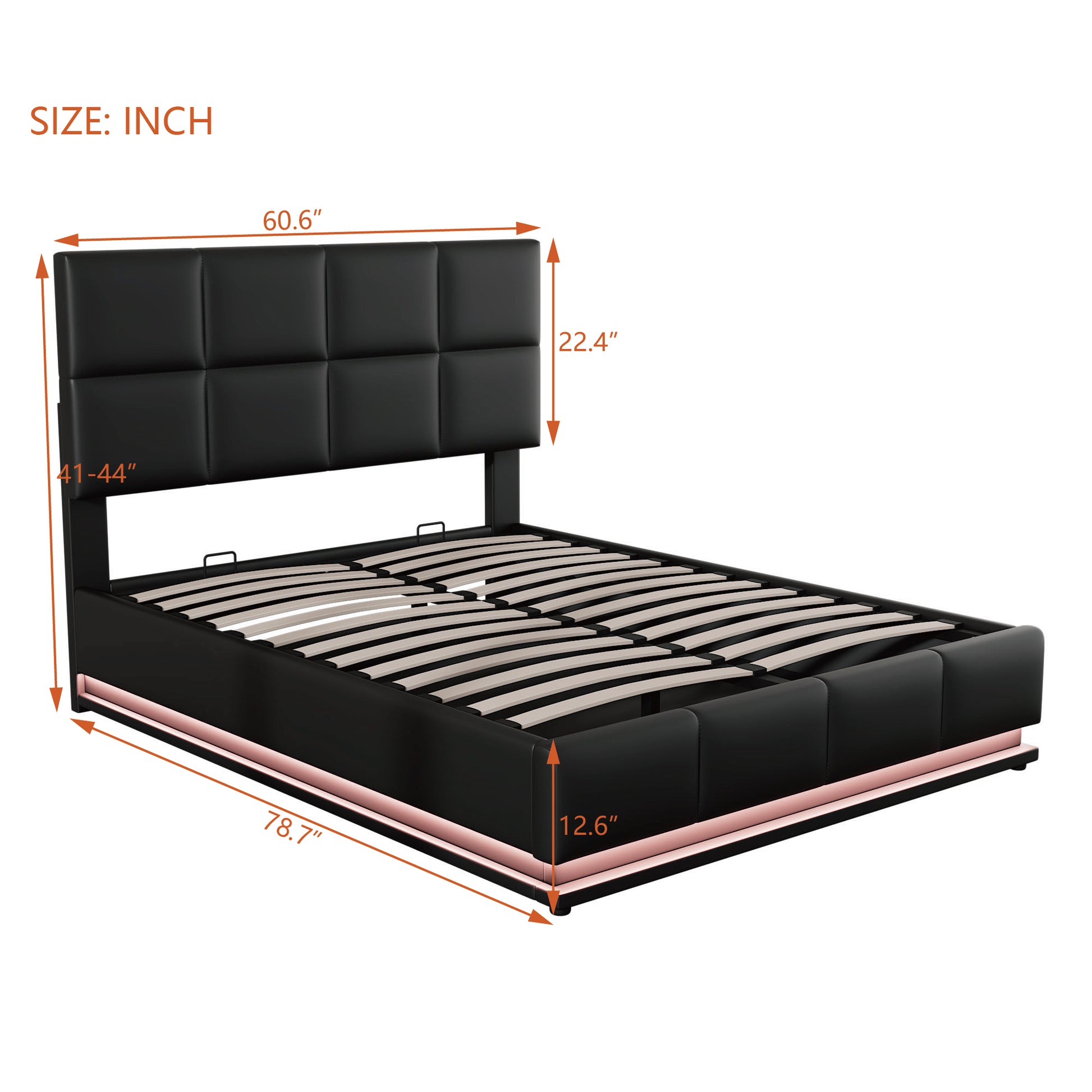 Full Size Tufted Upholstered Platform Bed With Hydraulic Storage System,Pu Storage Bed With Led Lights And Usb Charger, Black Black Pu