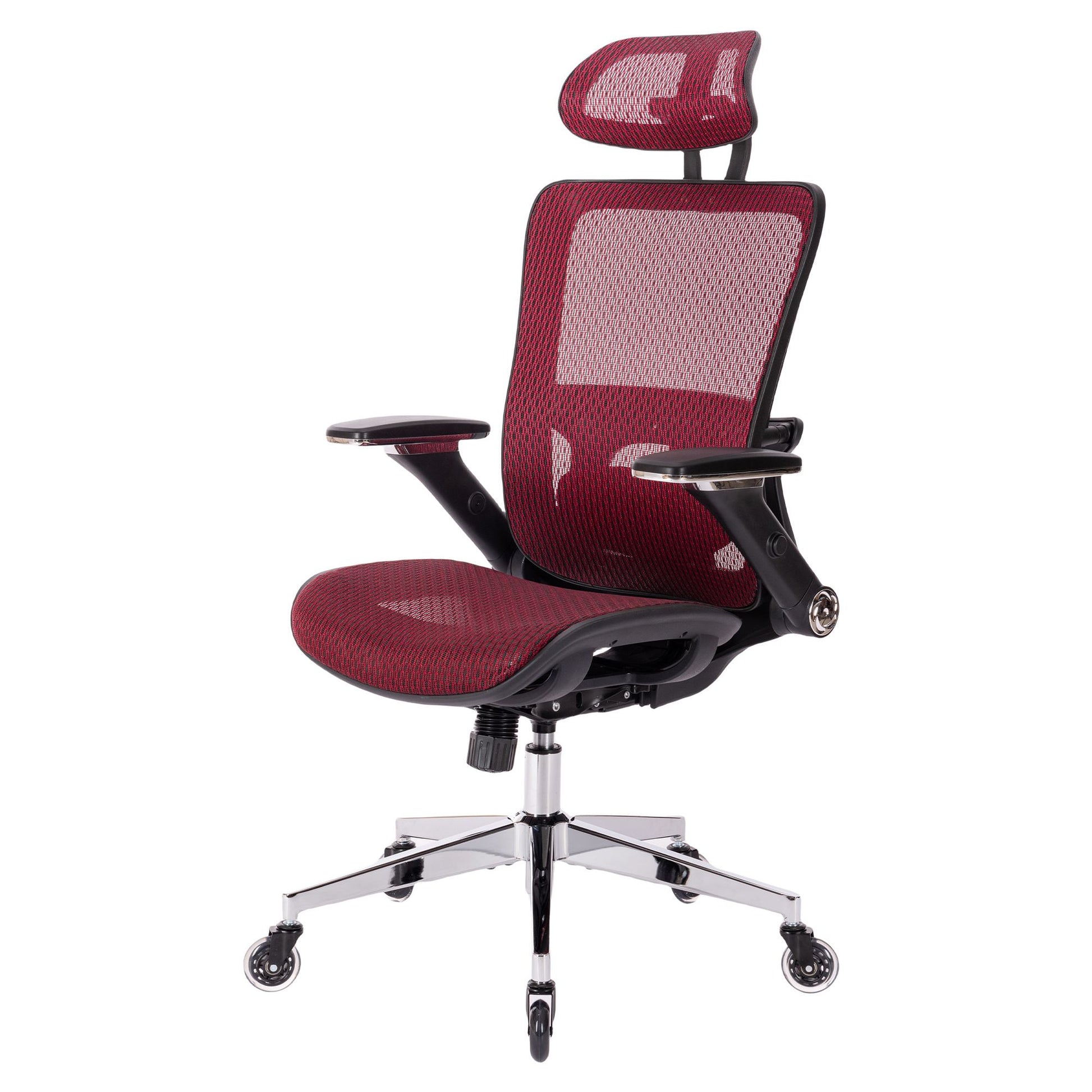Red Ergonomic Mesh Office Chair, High Back Adjustable Headrest With Flip Up Arms, Tilt And Lock Function, Lumbar Support And Blade Wheels, Kd Chrome Metal Legs Red Office American Design Office Chairs Foam Plastic