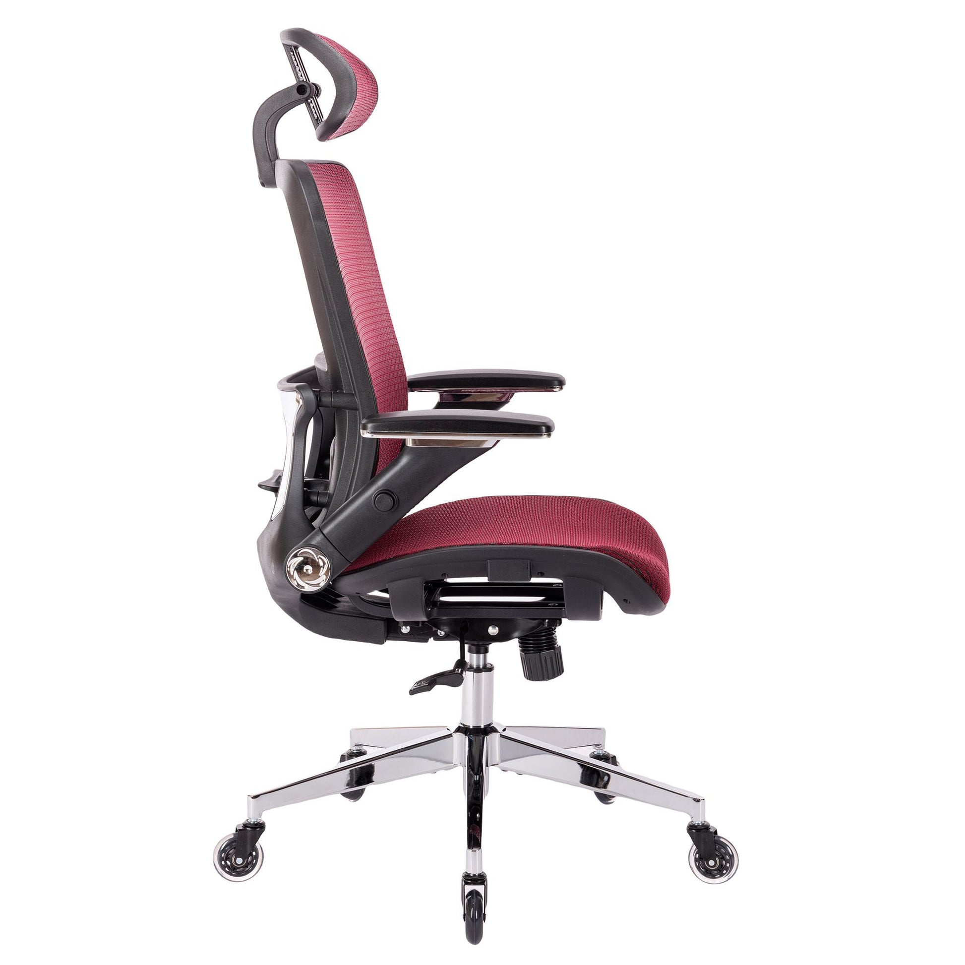 Red Ergonomic Mesh Office Chair, High Back Adjustable Headrest With Flip Up Arms, Tilt And Lock Function, Lumbar Support And Blade Wheels, Kd Chrome Metal Legs Red Office American Design Office Chairs Foam Plastic