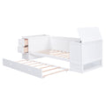 Twin Size Daybed With Storage Arms, Trundle And Charging Station, White Box Spring Not Required Twin White Wood Daybeds Solid Wood Mdf
