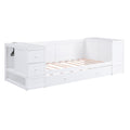 Twin Size Daybed With Storage Arms, Trundle And Charging Station, White Box Spring Not Required Twin White Wood Daybeds Solid Wood Mdf