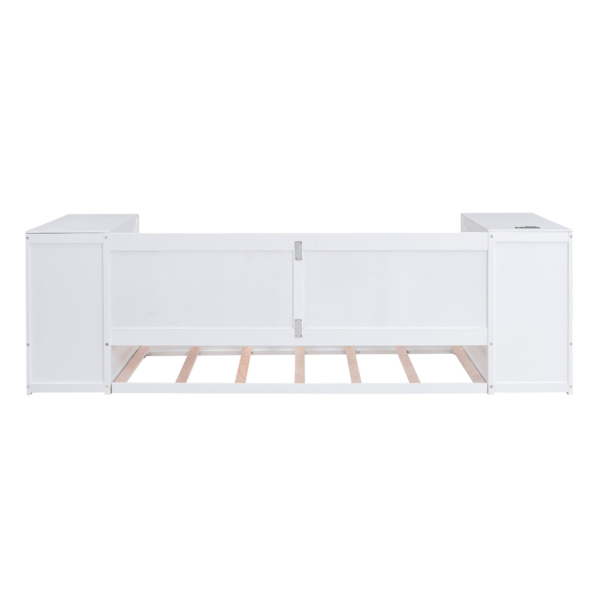 Twin Size Daybed With Storage Arms, Trundle And Charging Station, White Box Spring Not Required Twin White Wood Daybeds Solid Wood Mdf