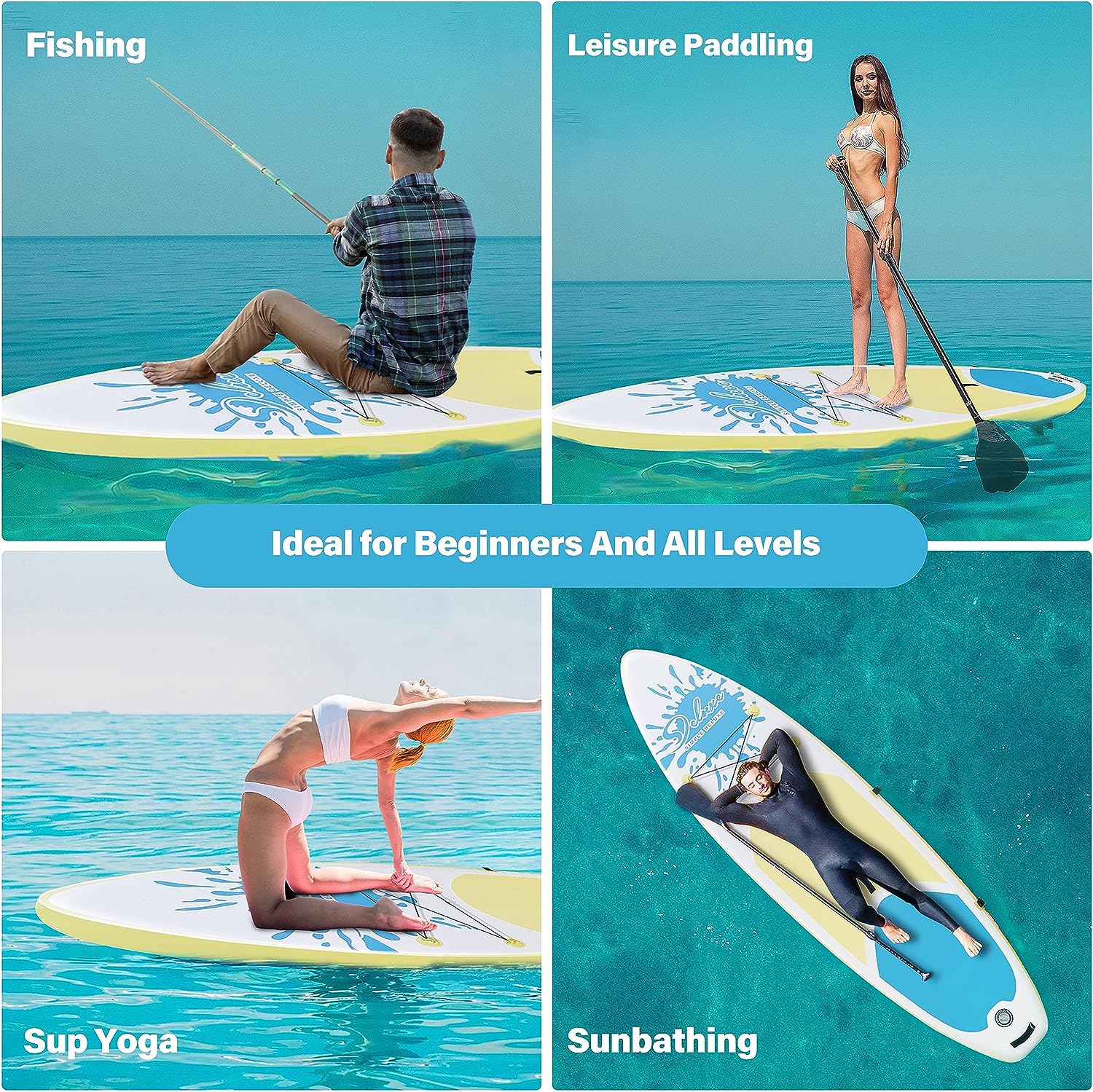 Inflatable Stand Up Paddle Board Simple Deluxe Premium Sup For All S Levels, Pink Paddle Boards For Adults & Youth, Blow Up Stand Up Paddleboards With Accessories & Backpack, Surf Control Blue Aluminium