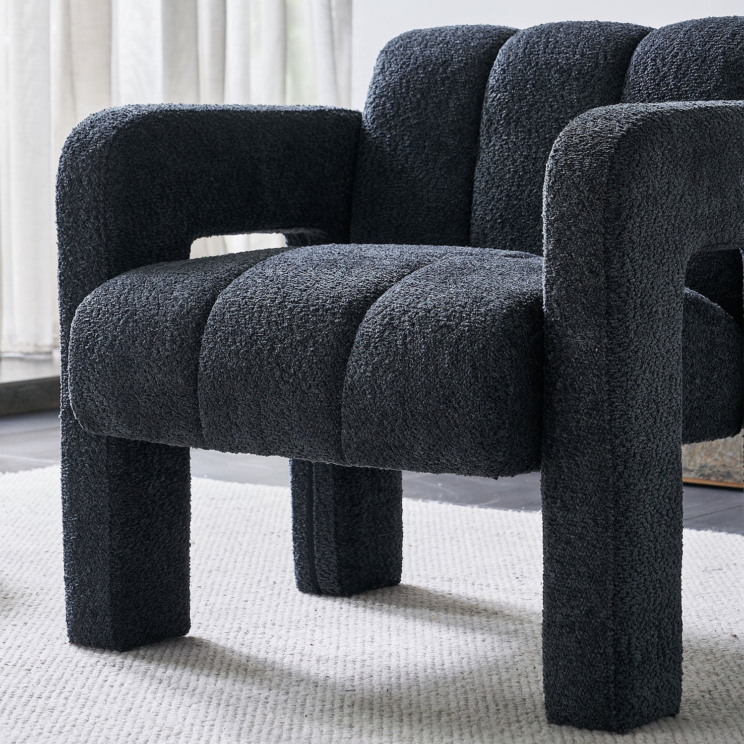 31.10" Wide Boucle Upholstered Accent Chair Dark Grey Primary Living Space Modern Fiber Foam And Polyester Fiber Pad Boucle