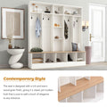 Wide Design Hall Tree With Storage Bench, Minimalist Shoe Cabinet With Cube Storage & Shelves, Multifunctional Coat Rack With 8 Hooks For Entryways, Mudroom, White White Primary Living Space