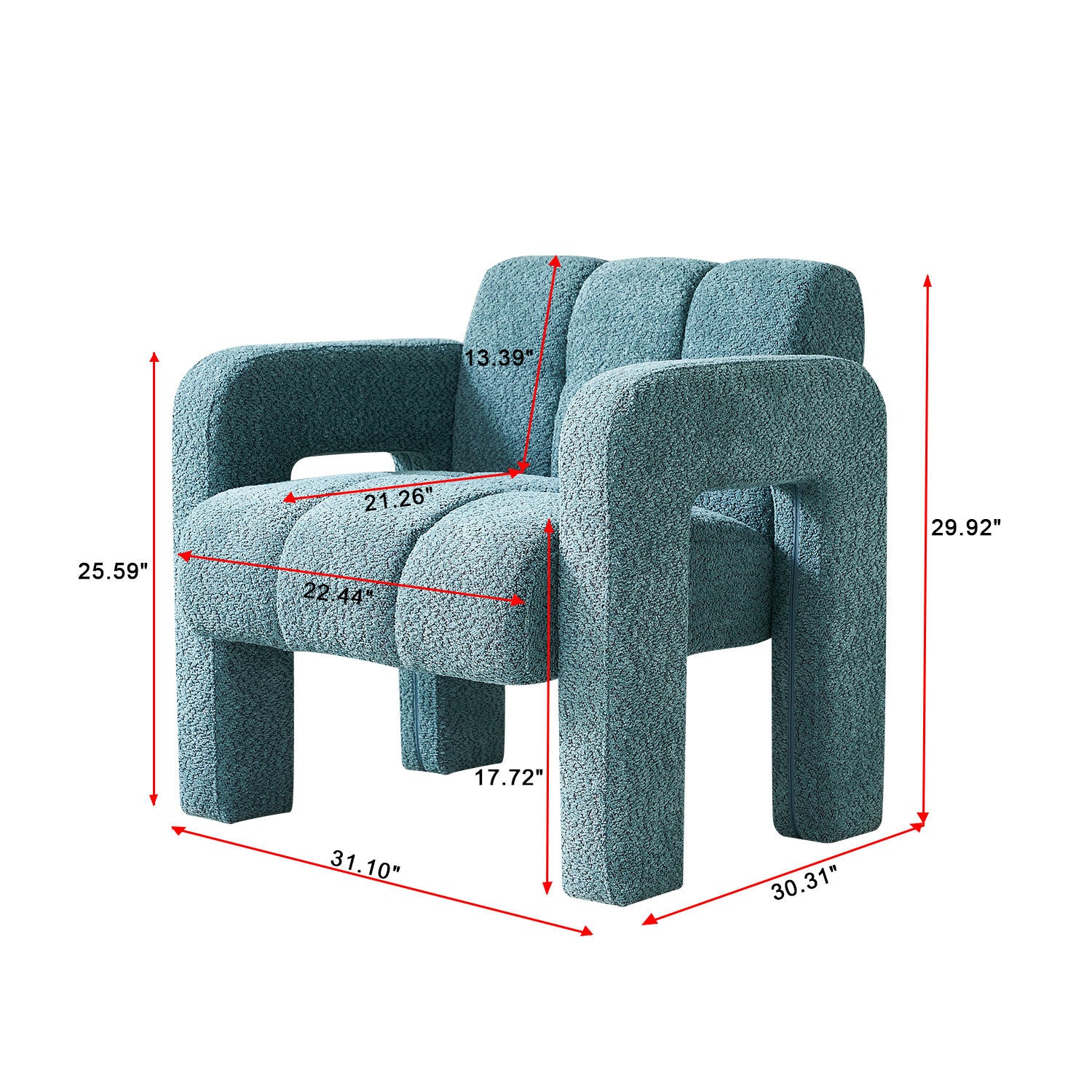 31.10" Wide Boucle Upholstered Accent Chair Green Primary Living Space Modern Fiber Foam And Polyester Fiber Pad Boucle