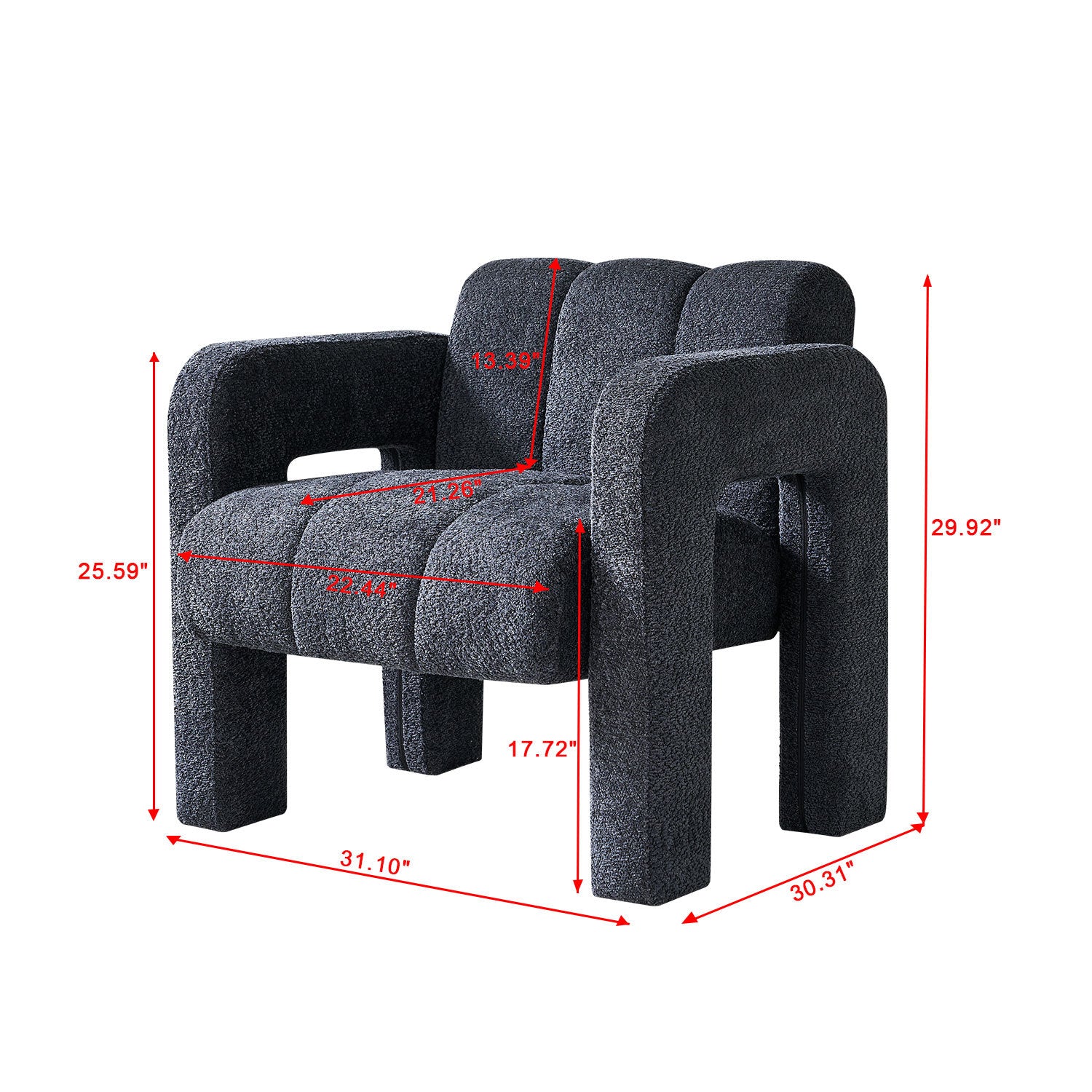 31.10" Wide Boucle Upholstered Accent Chair Dark Grey Primary Living Space Modern Fiber Foam And Polyester Fiber Pad Boucle