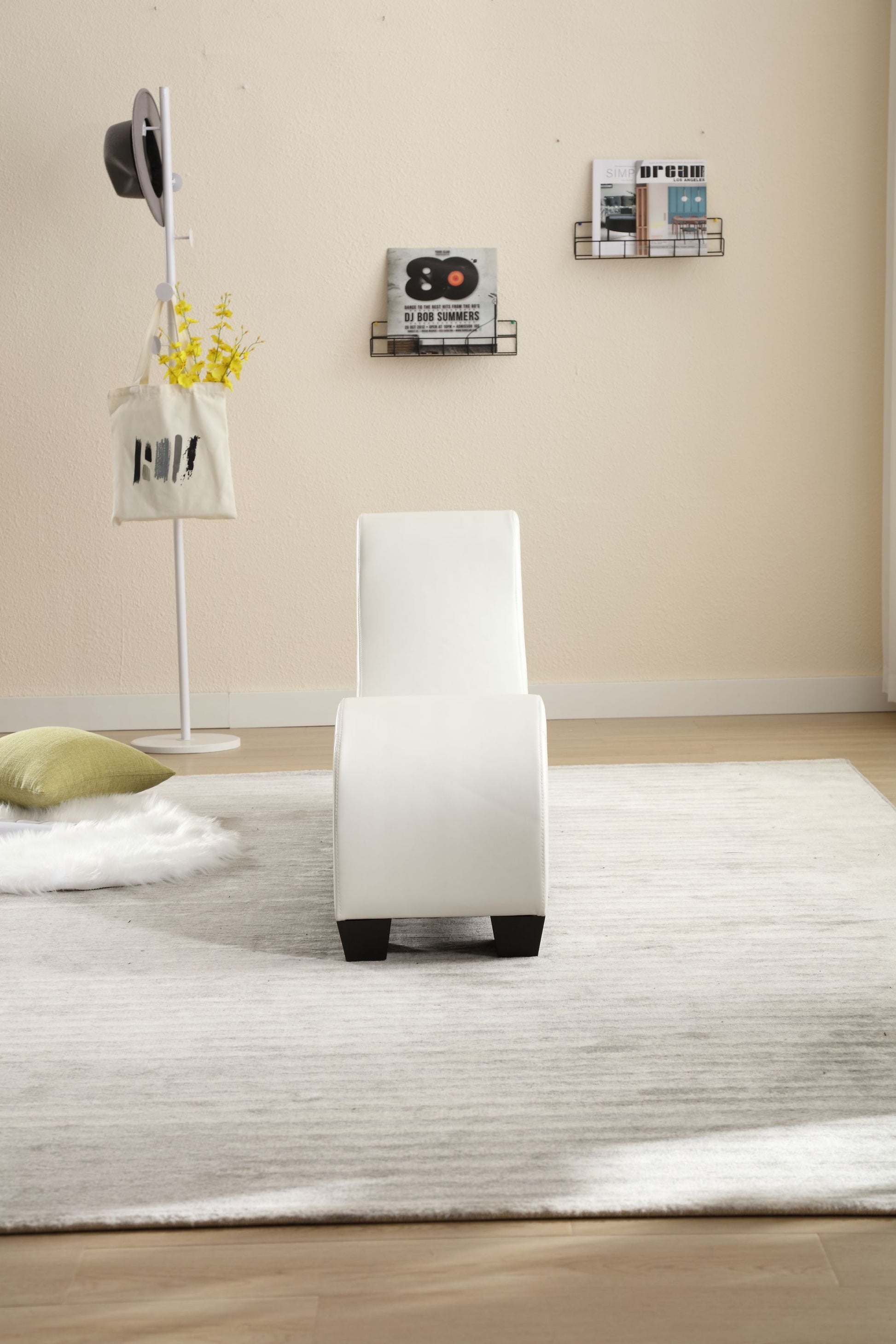 Factory Direct Yoga Chaise Lounge Collection For Stretching & Relaxation Modern Faux Leather Curved Sofa, Modern Faux Leather Curved Sofa, Living Room Bedroom Accent White Primary Living Space American Design,Luxury Plywood Pvc