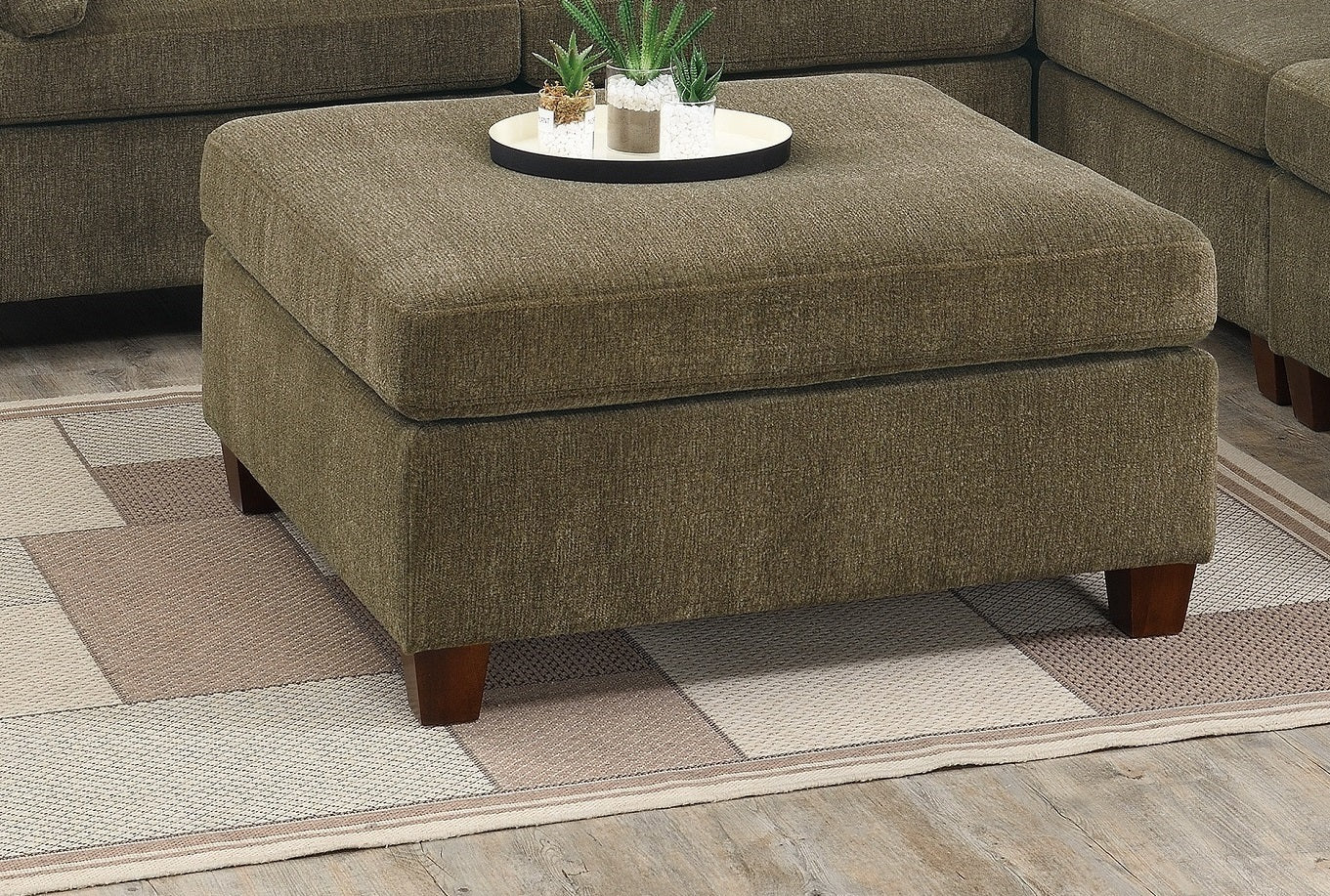 Contemporary 1Pc Ottoman Tan Color Chenille Fabric Modular Corner Wedge Sofa Living Room Furniture Tan Contemporary,Modern Rectangle Chenille