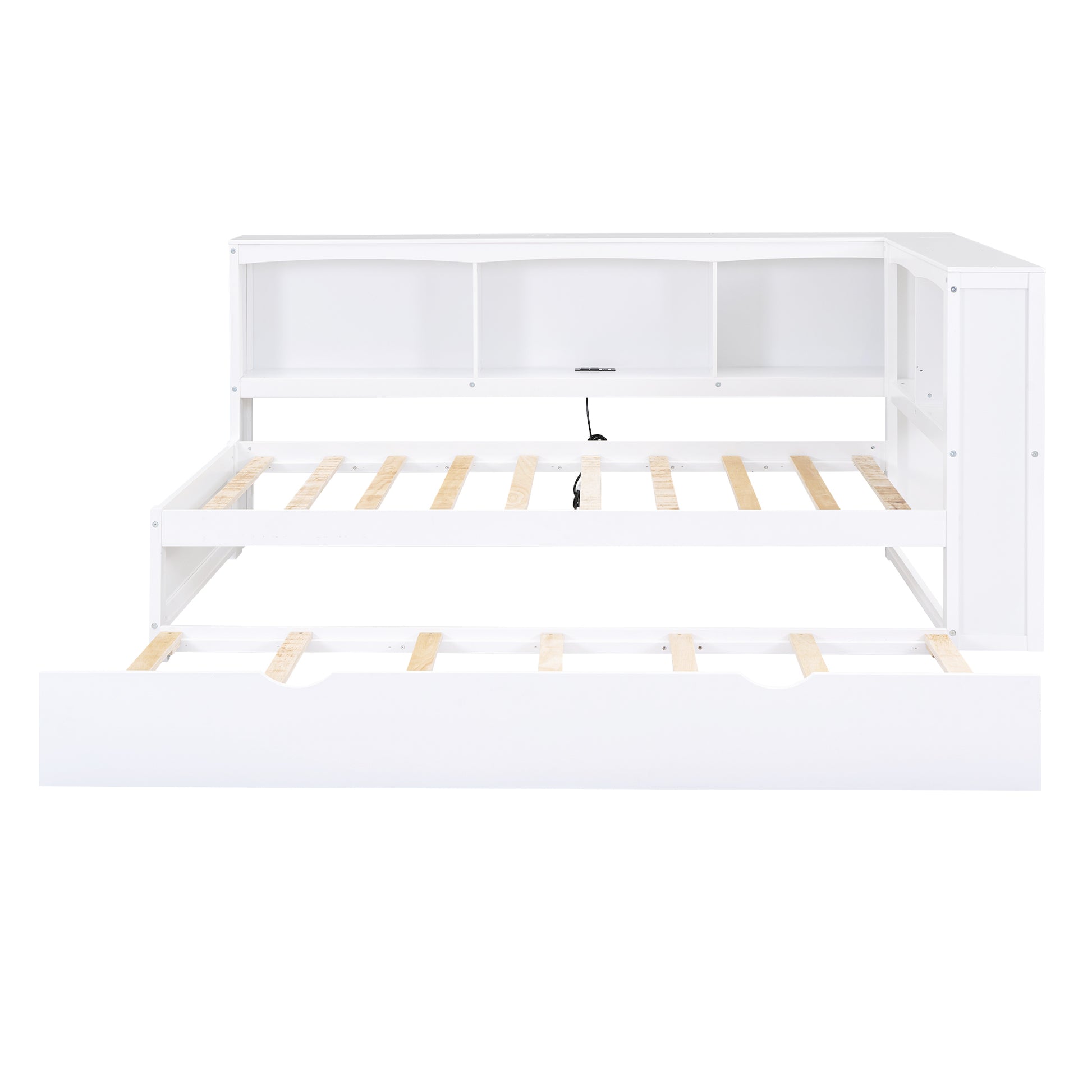 Twin Size Daybed With Trundle, Storage Cabinets And Usb Ports, White Box Spring Not Required Twin White Wood Solid Wood Mdf