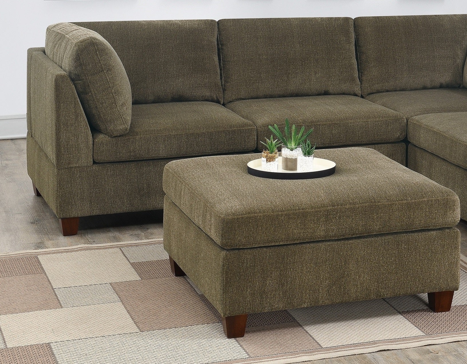 Contemporary 1Pc Ottoman Tan Color Chenille Fabric Modular Corner Wedge Sofa Living Room Furniture Tan Contemporary,Modern Rectangle Chenille