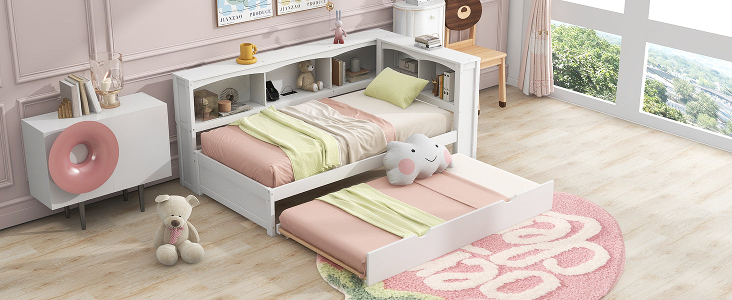 Twin Size Daybed With Trundle, Storage Cabinets And Usb Ports, White Box Spring Not Required Twin White Wood Solid Wood Mdf