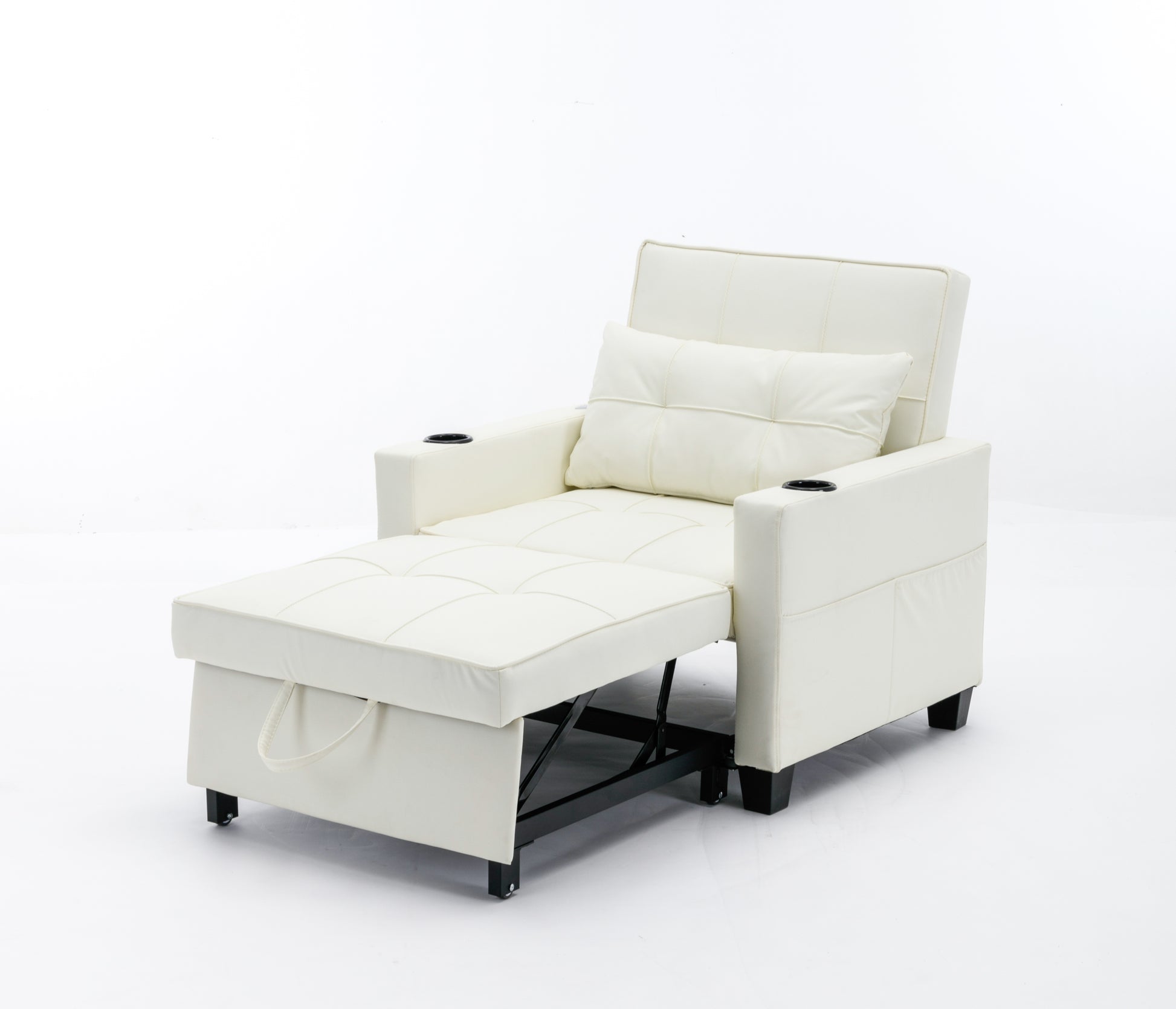 Futon Chair Bed Convertible Chair 3 In 1 Pull Out Sleeper Chair Beds With Usb Ports,Wear Resistant And Anti Scratch, Armchair Bed Sleeper For Living Room White Leather White Foam Leather 1 Seat